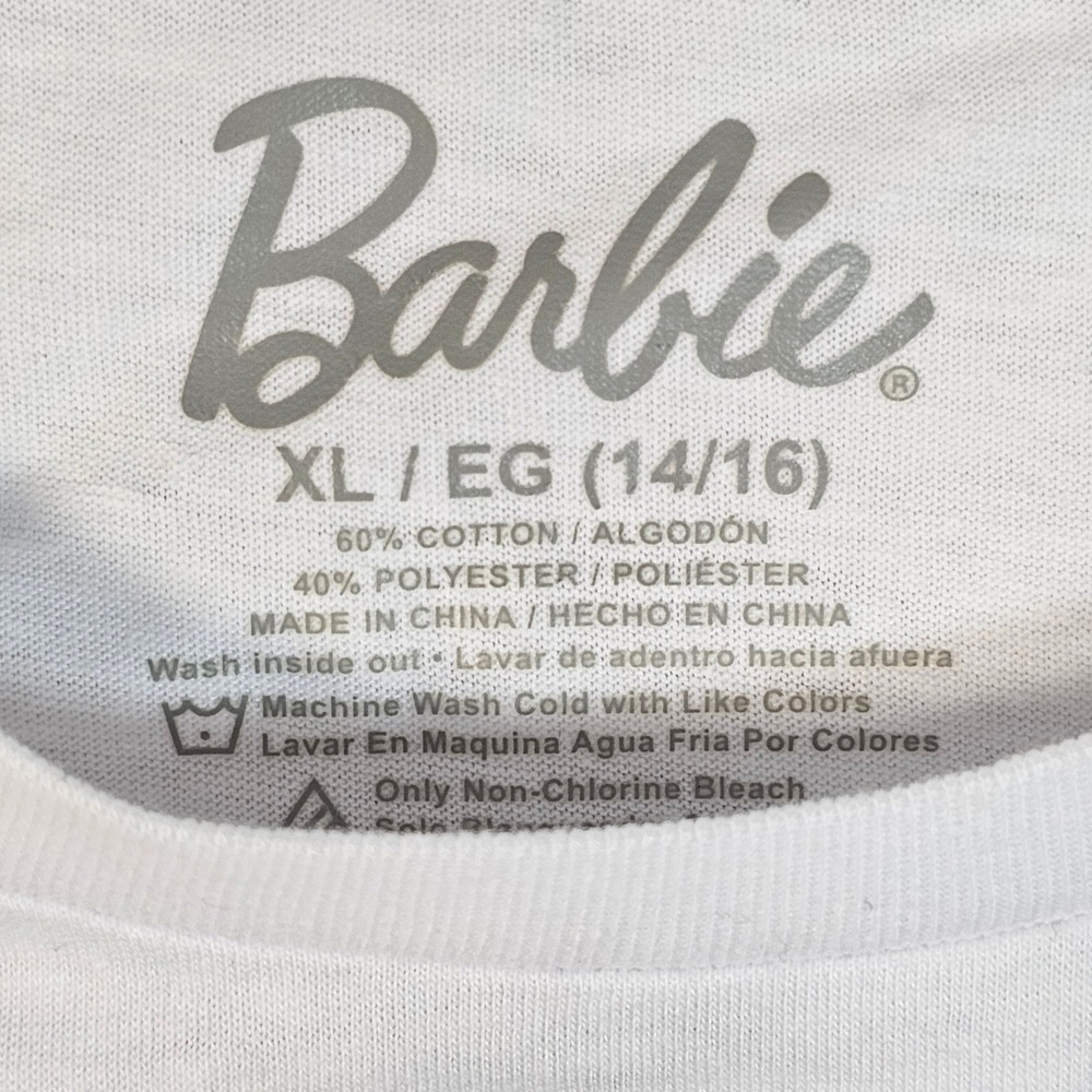 Barbie Cowgirl Graphic T-Shirt XL 14/16 White Pink Western Lasso Stars NWT - Picture 2 of 7